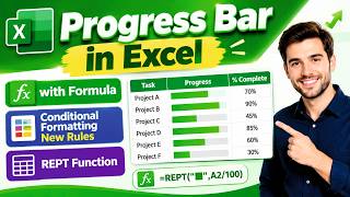 Create a Progress Bar in Excel with Formula | REPT Function & Conditional Formatting