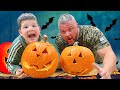 PUMPKiN GUTS and JACK-O-LANTERN PUMPKiNS for HALLOWEEN NIGHT! Caleb &amp; Dad Halloween Family FUN