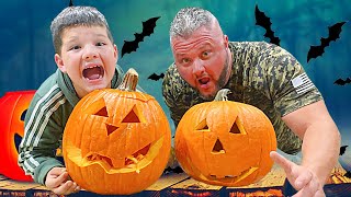 PUMPKiN GUTS and JACKOLANTERN PUMPKiNS for HALLOWEEN NIGHT! Caleb & Dad Halloween Family FUN