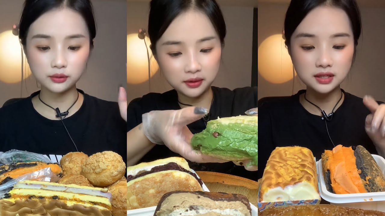 ASMR Mukbang | Eating Layered Cake, Matcha Dessert & Cream Pastry 🍰🍵 | No Talking