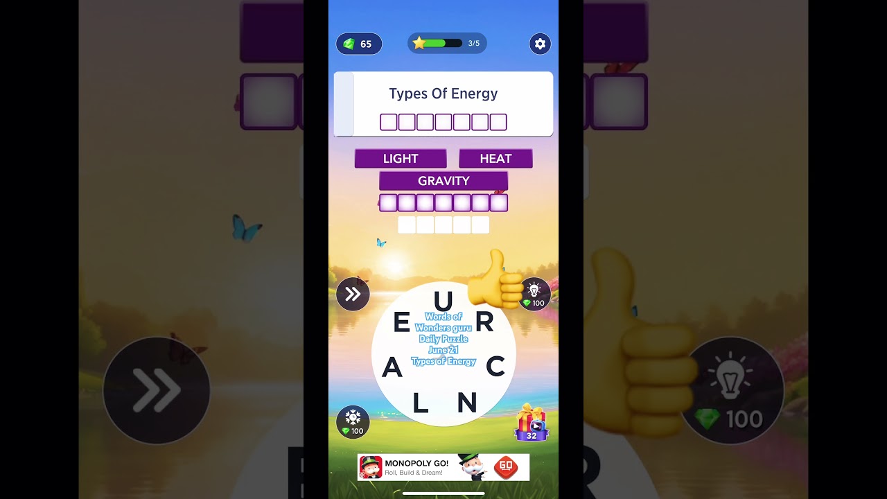 Words of wonders Guru| Today’s Daily Puzzle|Types of Energy| Puzzle Answers