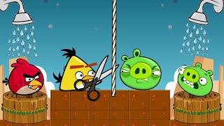 Angry Birds Take A Shower - CUT THE ROPE TO STEAL SHOWER FROM PIGGIES!