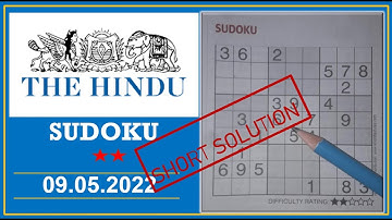 The Hindu  Sudoku May 09, 2022 - 2 Star - Short Solution