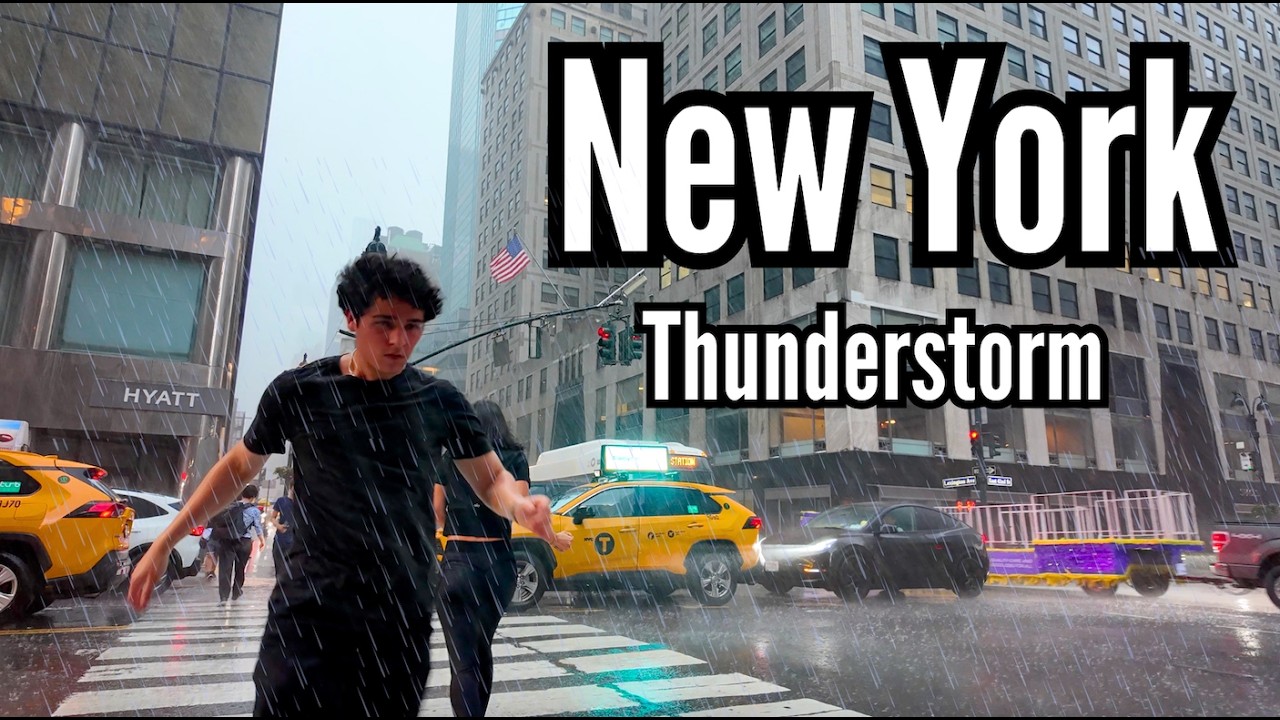 New York, Amerika Serikat | NYC | Tur Jalan Saat Hujan 4K