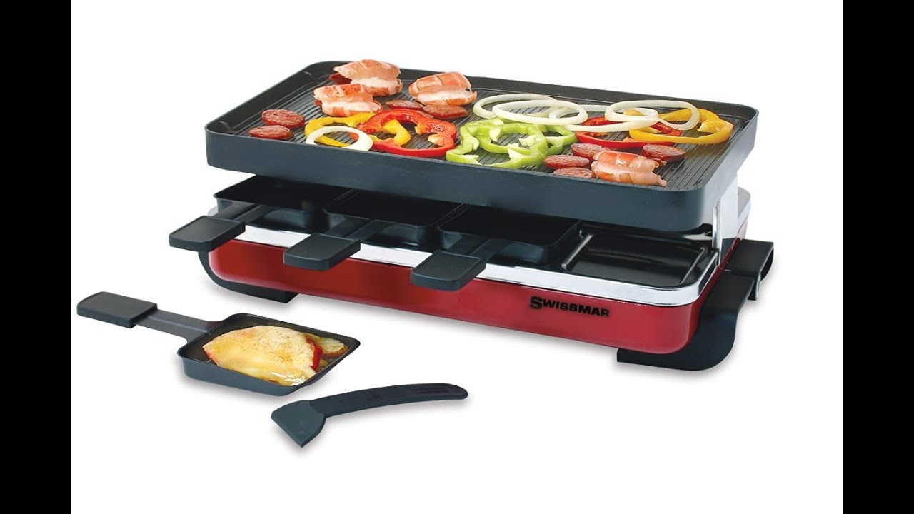 na school Gelijk straf Review: Swissmar KF-77043 8-Person Classic Raclette Party Grill, Red Enamel  - YouTube