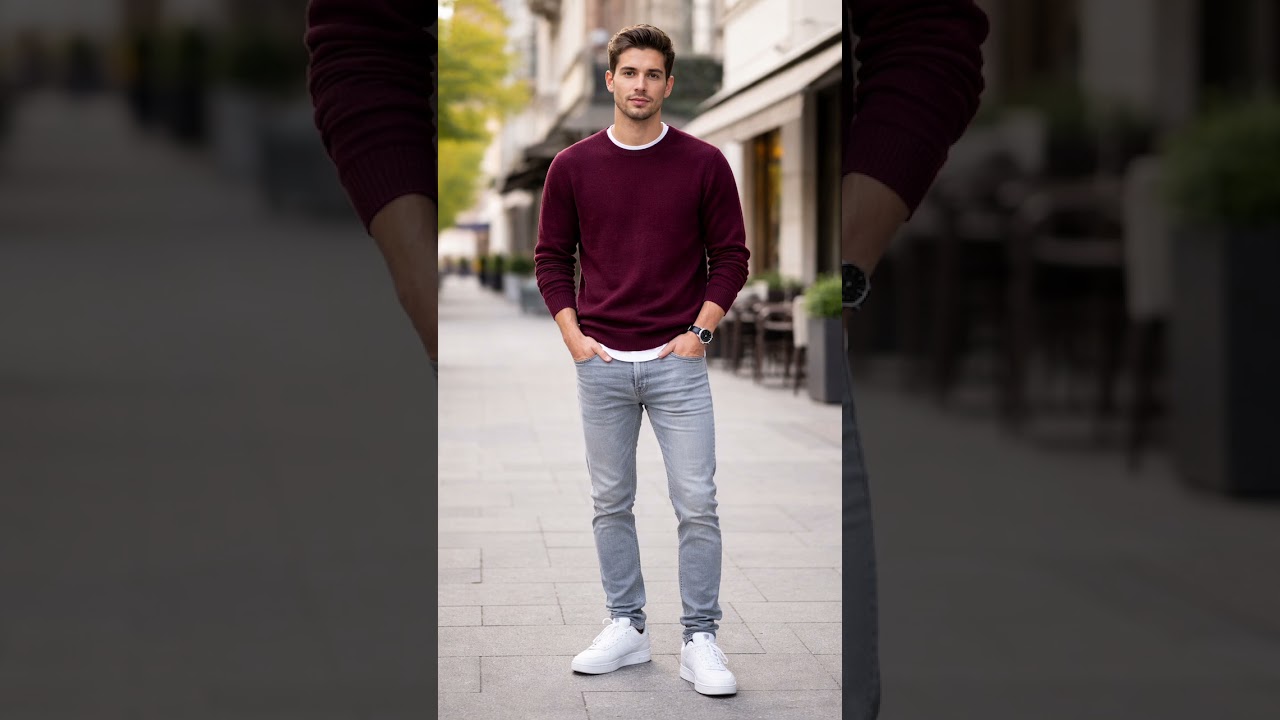 Maroon Sweater & Light Wash Jeans | Men’s Fall Outfit Ideas| 