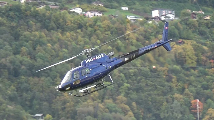 Eurocopter H125 Ecureuil AS350B3 HB-ZIJ Heli Alps takeoff Sion airport Valais Switzerland 22.10.2021