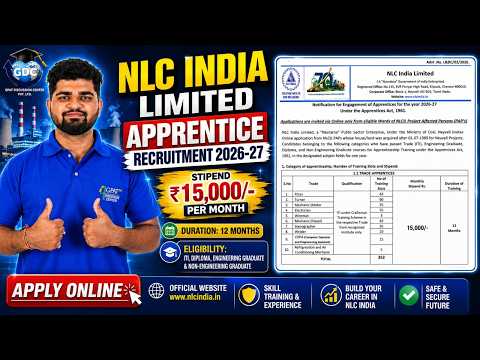 NLC India Limited Apprentice Recruitment 2026–27 | ₹15,000/Month Stipend | Apply Online Now