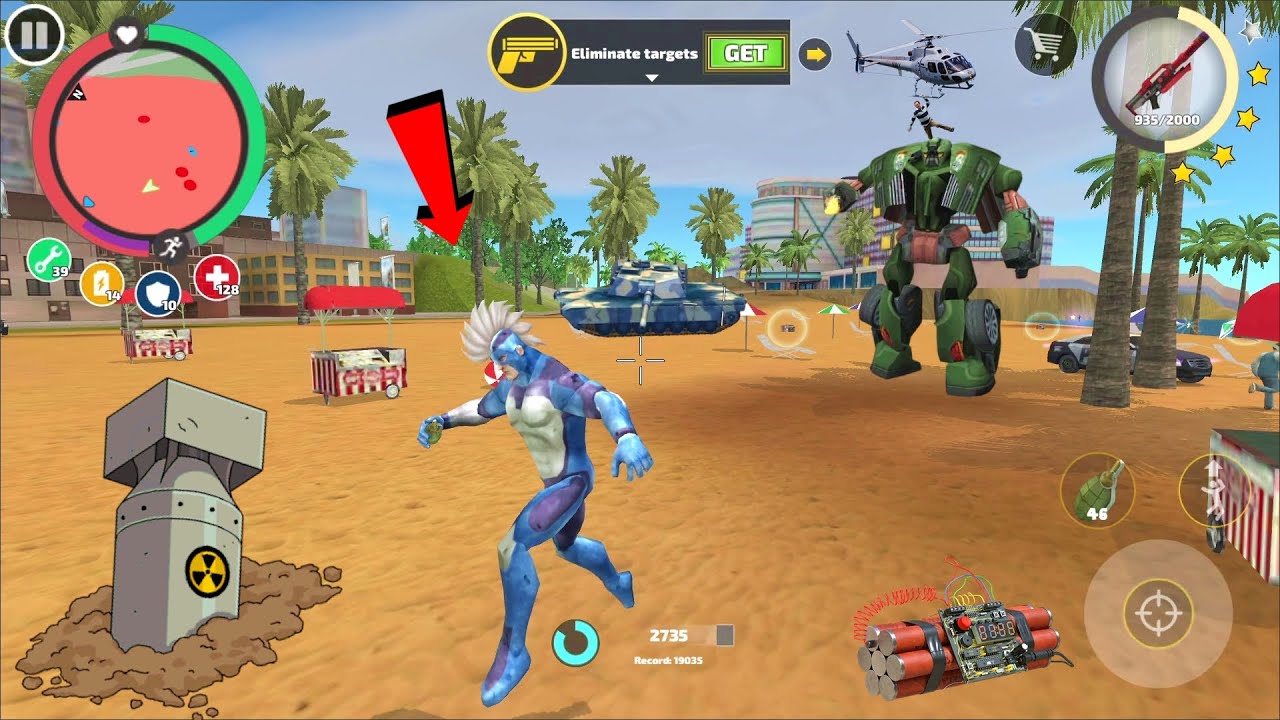 Rope Hero Vice Town (Rope Hero Drive Private Boat on Sea Beach) Rope Hero Fight Army Tank and Robot