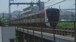 京急線73H特急三崎口行き1000形049と都営浅草線29T回送5500形5521-8、京急線99S快特金沢文庫行き1000形461、京急線71普通浦賀行き1500形1545、大川公園のスズメさん達！