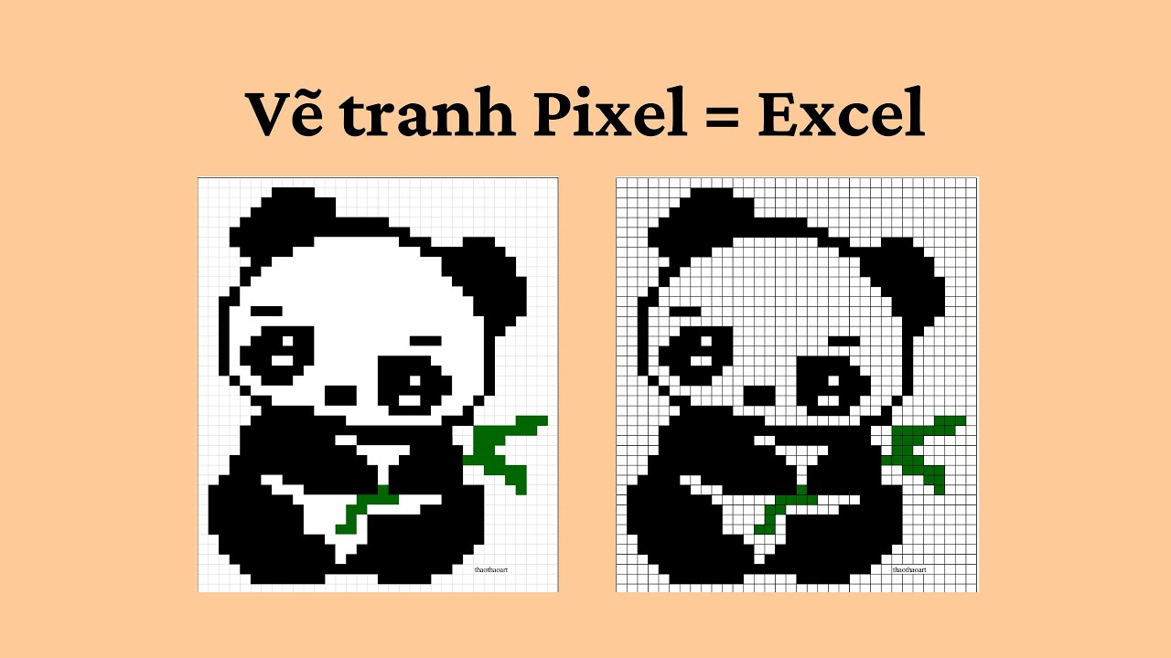 How to Draw Cute Panda Pixel Pixels Simple in Excel | ThaoThao Art ...