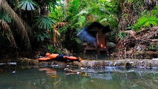 CAMPING BUSHCRAFT - MEMBUAT SHELTER BAMBU DI ATAS SUNGAI,MENCARI UDANG DAN SAYURAN HUTAN