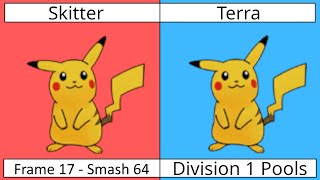 Skitter (Red Pikachu) vs Terra (Blue Pikachu) - Frame 17 Division 1 pools - SSB64