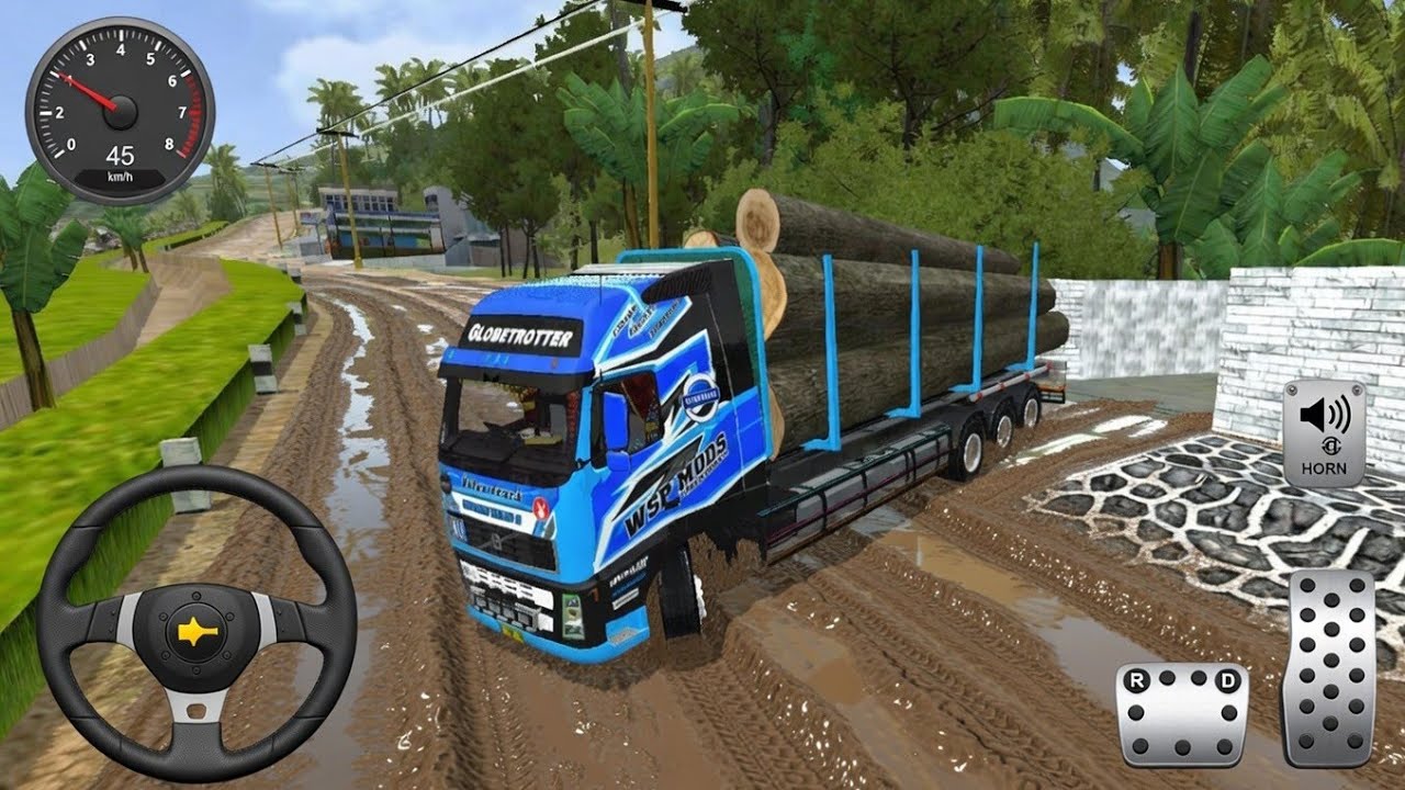 Volvo V3 Mod With A Long Trailer | Heavy Timber Load 😱 | Offroad Drive Bus Simulator Indonesia 