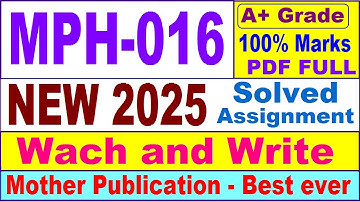 MPH 016 solved assignment 2025 in English || mph 016 solved assignment 2025 || ignou mph016 2025