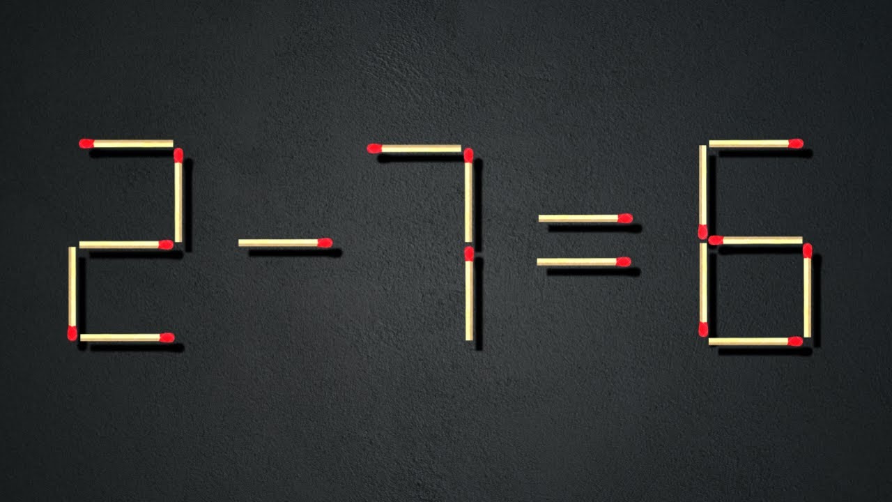 Move only 1 stick to fix the equation | Matchstick puzzle 2-7=6