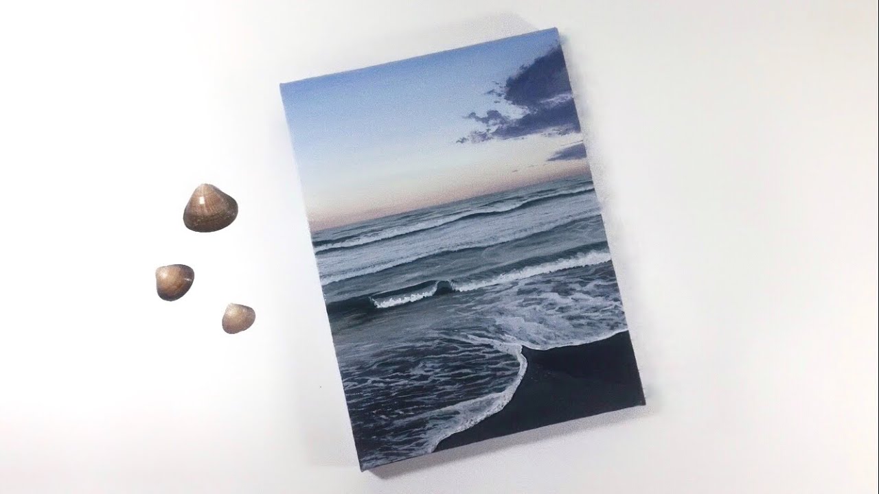 Pintura do mar e céu degradê | Como pintar em tela com tinta acrílica