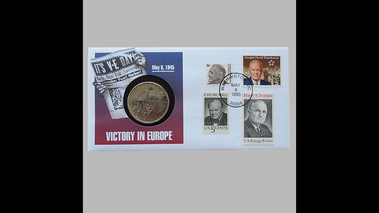 1995 Victory In Europe VE Day 50th Anniversary $5 Dollar Coin Cover - USA First Day Cover