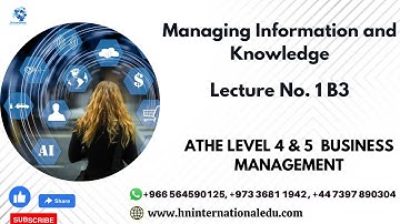 Managing Information and Knowledge Lecture No. 01 B3 ATHE Level 4 & 5 Business Management