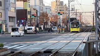 阪堺電車モ701形愛車708編成浜寺駅前行き到着シーン