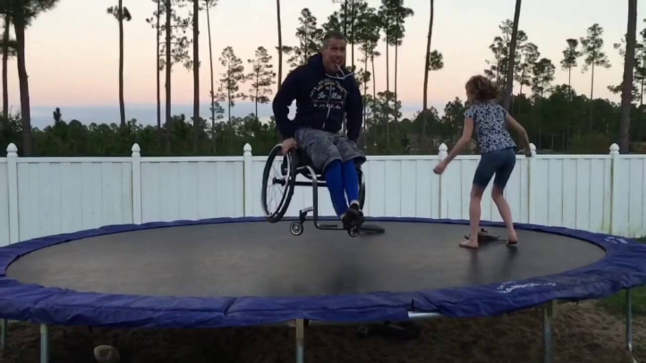 Jumping on a trampoline in my wheelchair YouTube