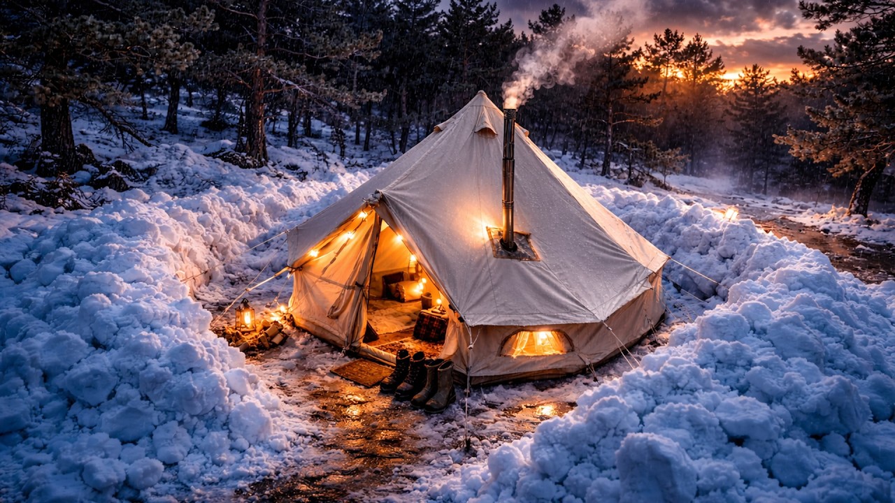 ЗИМНИЙ КЕМПИНГ В ШТОРМОВУЮ СРЕДУ! МЫ ВЫКОПАЛИ 80 СМ СНЕГА И ПОСТАВИЛИ ПАЛАТКУ