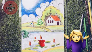 How to Draw a Color Pencil House 🏠 Step by Step