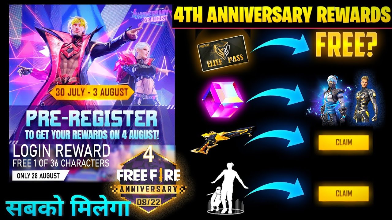 Free Fire 4th Anniversary Rewards | 4th Anniversary Free Fire Event | FF 4th Anniversary Free Reward
