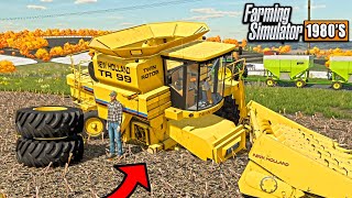 COMBINE AXLE SNAPS IN HALF WHILE HARVESTING!  (TIRE WENT FLYING!) | FARMING SIMULATOR 1980&#39;S