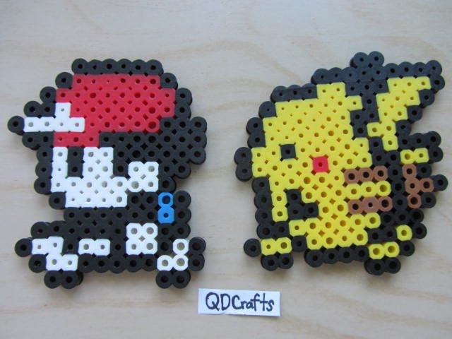 Walking Red/Ash and Pikachu Perler Bead Sprites 