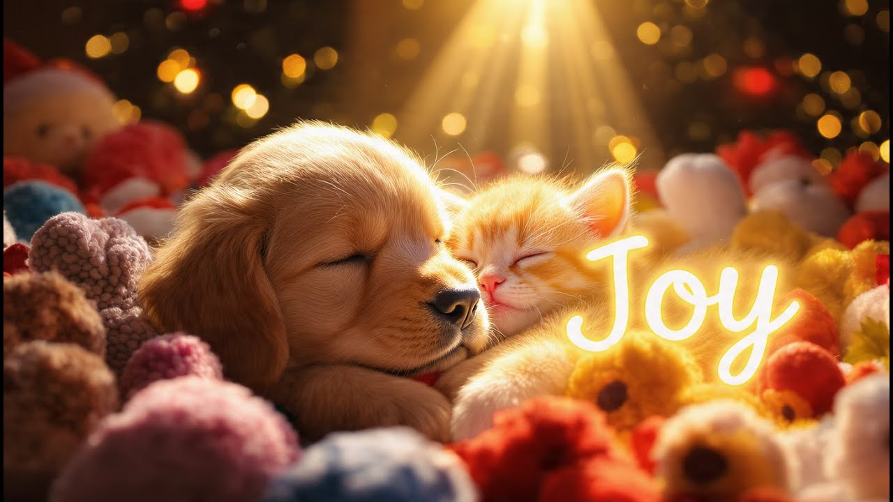 Christmas Morning Lullaby | Puppy & Kitten Asleep with New Toys | Peaceful Piano