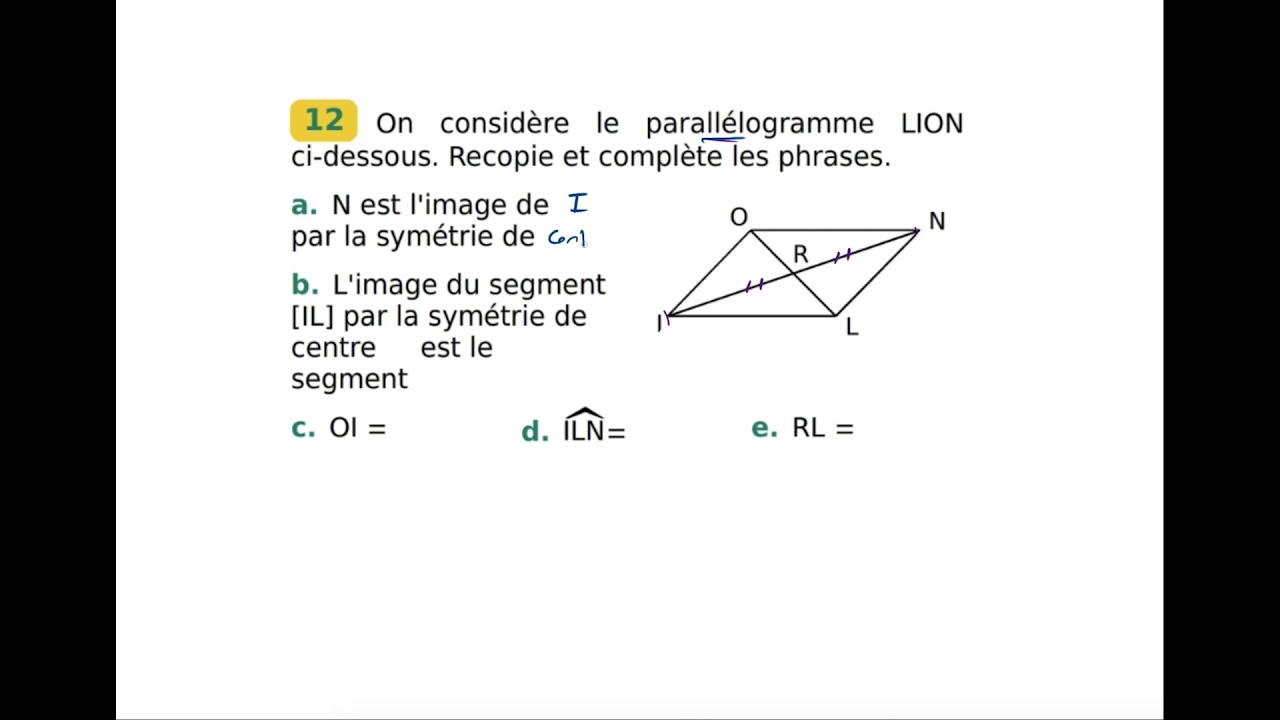 Parallélogrammes cinquième correction de l'exercice 12 - YouTube