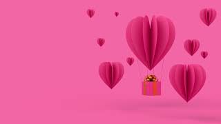 خلفيات للمونتاج قلوب حب رومانسية بدون حقوق | pink balloon hearts with gift box on pink background