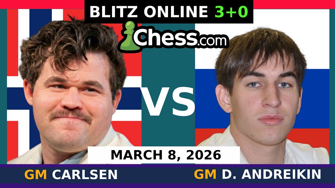 Magnus Carlsen vs GM Dmitry Andreikin | Blitz Chess 3+0 | ChessCom | March 8, 2026