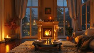Smooth Jazz Music & Warm Fireplace Sounds☕Cozy Winter Coffee Shop Ambience