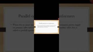 Parallel operation of transformers