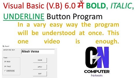 Visual Basic 6.0 use command Button & check Box( Bold, Italic, Underline)😱 Font Effect in V.B 6.0