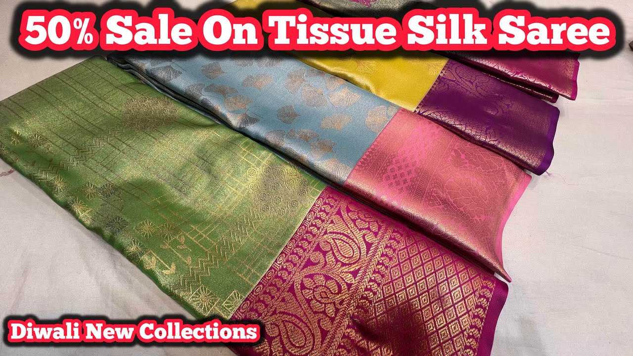 50% Sale On Semi Tissue Silk Saree New Collections For Diwali In Byrappa Silks|