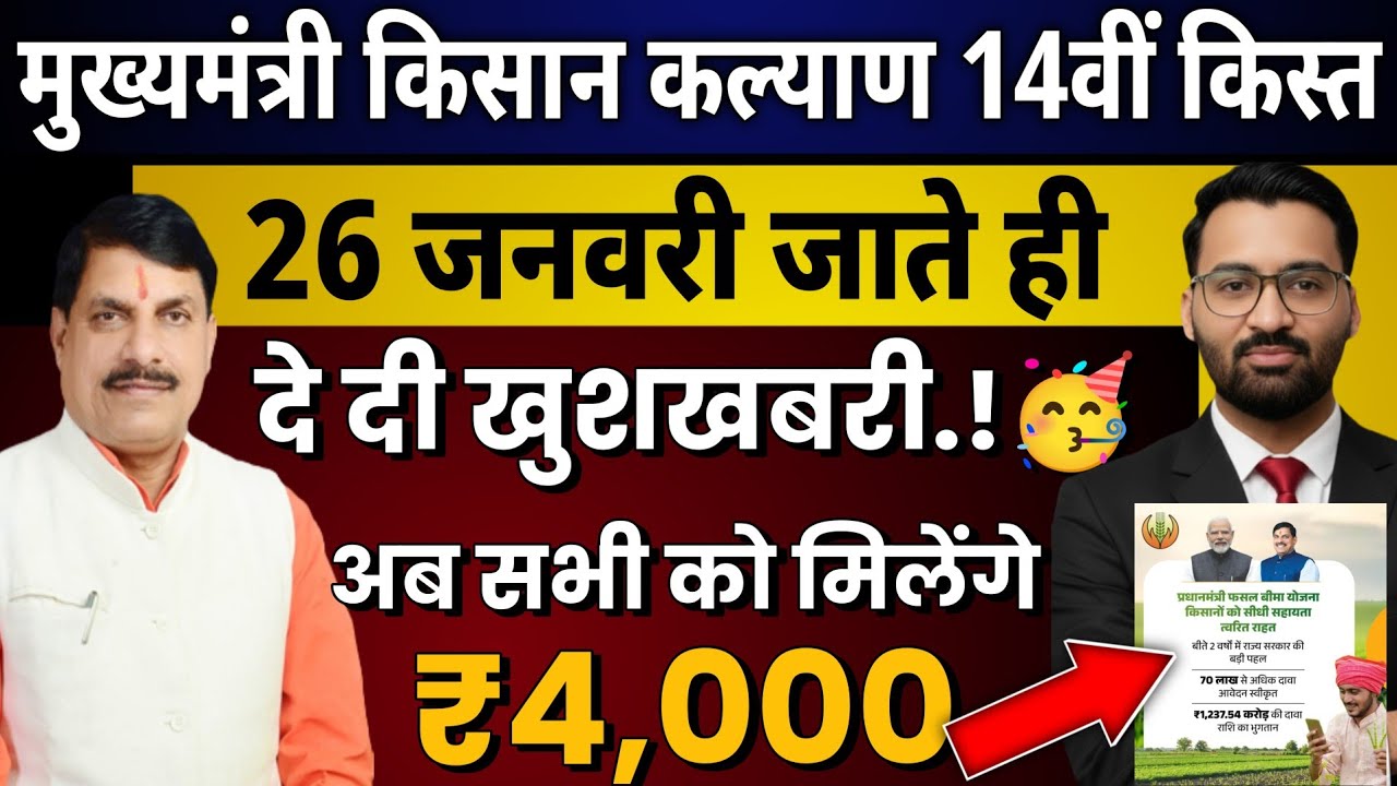 खुशखबरी🥳 मध्यप्रदेश के किसानों को मिलेंगे ₹4000 | मुख्यमंत्री किसान कल्याण की 14वीं किस्त कब तक ? 