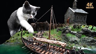 Come To Valhalla! Stunning Viking Ship And Medieval Village Diorama