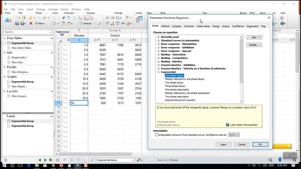 XY & Regression one phase Exponential decay with Prism GraphPad YouTube