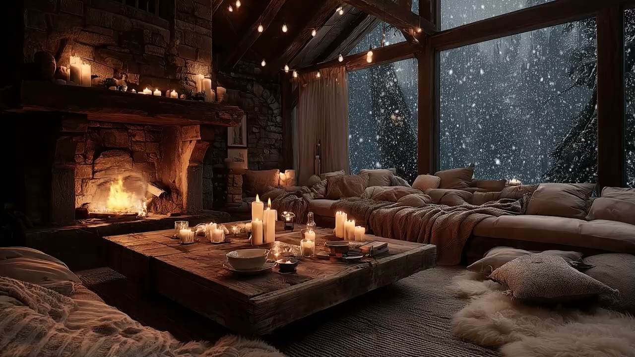 Peaceful Fireplace & Soft Piano Music | Cozy Winter Night Ambience for Sleep and Relaxation