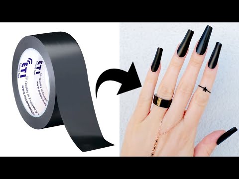 DIY - КАК СДЕЛАТЬ НАКЛАДНЫЕ НОГТИ ИЗ ЧЕРНОЙ ЛЕНТЫ ДОМА - БЕЗ КЛЕЯ ДЛЯ НОГТЕЙ!