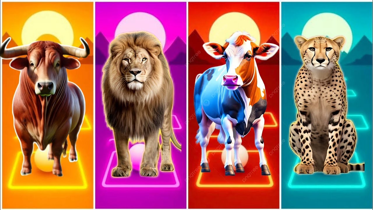 Funny Bull 🐂🆚 Funny Lion 🐆🆚 Funny Cow 🐄 🆚 Funny Cheetah  🐅🆚 Tiles Hop EDM Rush 