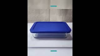 Vintage PYREX 7212 Clear Glass Casserole Dish 2.75 qt 11 Cups with Blue Lid