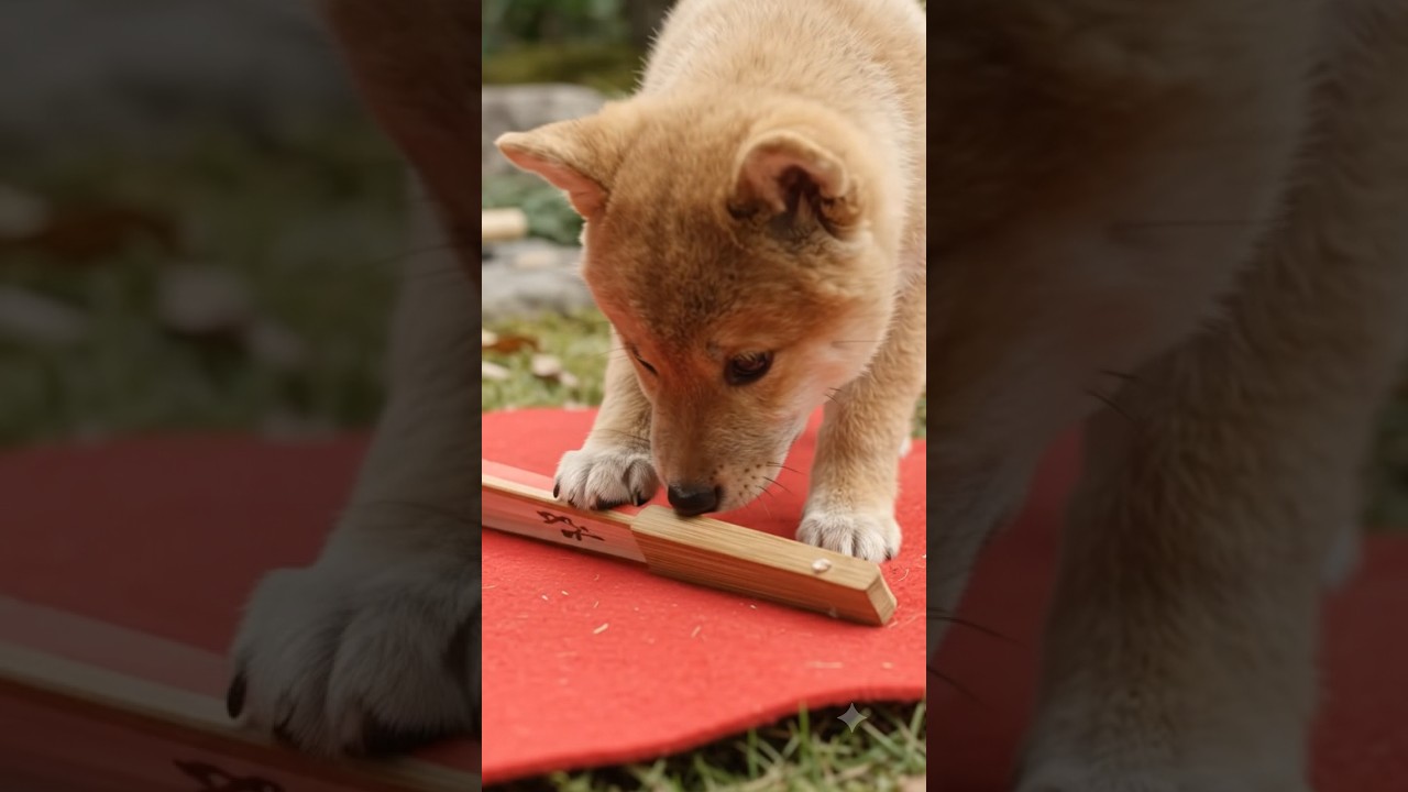 日本庭園にヒヨコと柴犬♪♪ 伝統的な日本庭園で遊ぶ可愛い柴犬の子犬【癒し】日本庭園とはしゃぐ