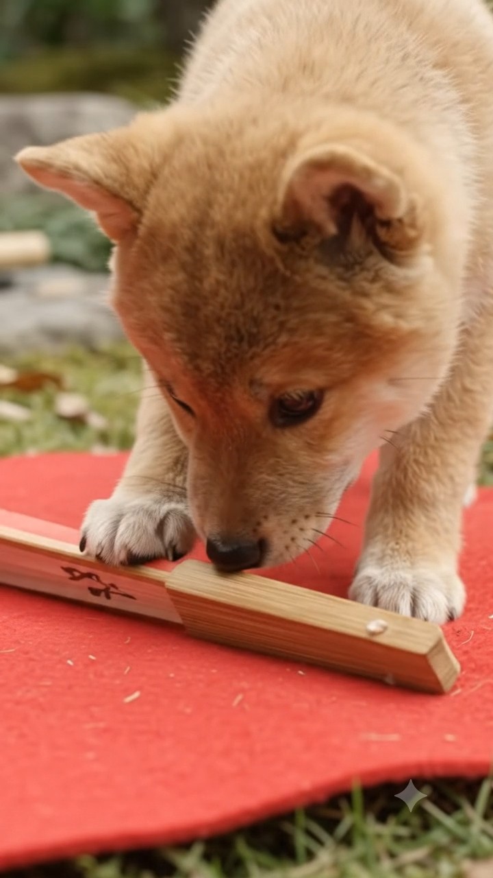 伝統的な日本庭園で遊ぶ可愛い柴犬の子犬【癒し】日本庭園とはしゃぐ
