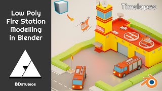 Low Poly Fire Station in Blender - 3D Modelling and Rendering