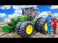 Dump Truck Brought New John Deere Tractor - Bruder JCB Tractor has Broken Engine