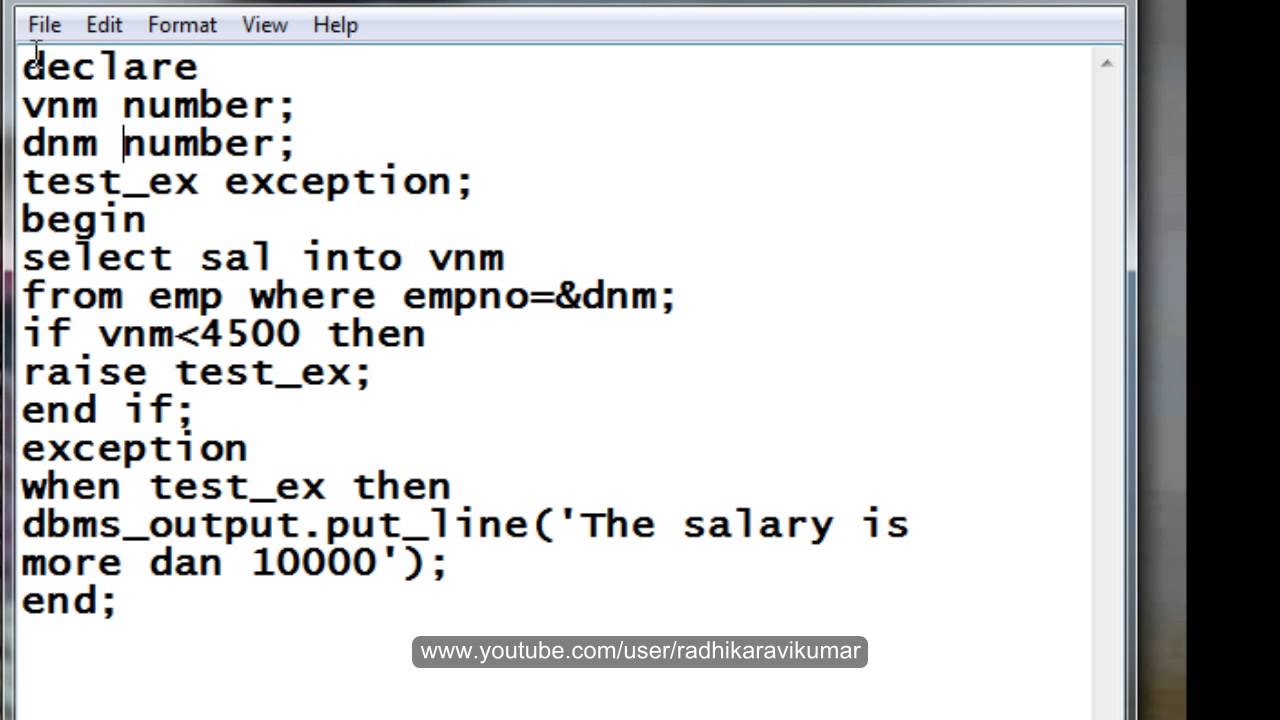 User Defined Exception in PL/SQL in Oracle, Oracle Database Tutorial